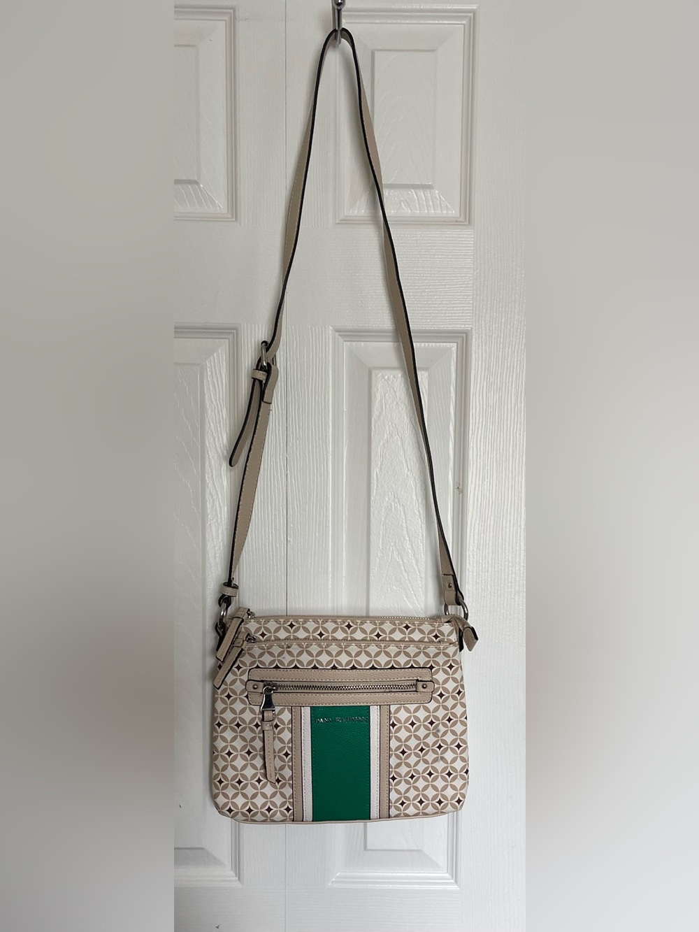 Dana Buchman Beige Patterned Crossbody with Green Stripe